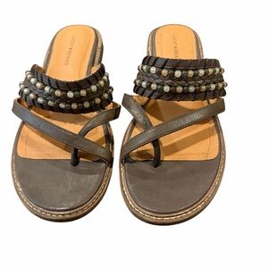 Lucky Brand Women's Brown Beaded Leather Upper Sandals - 9M